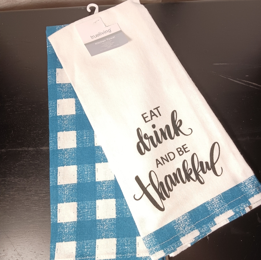 New 2 Piece Set Kitchen Flour Sack Hand Dish Tea Towels Eat Drink Be Thankful